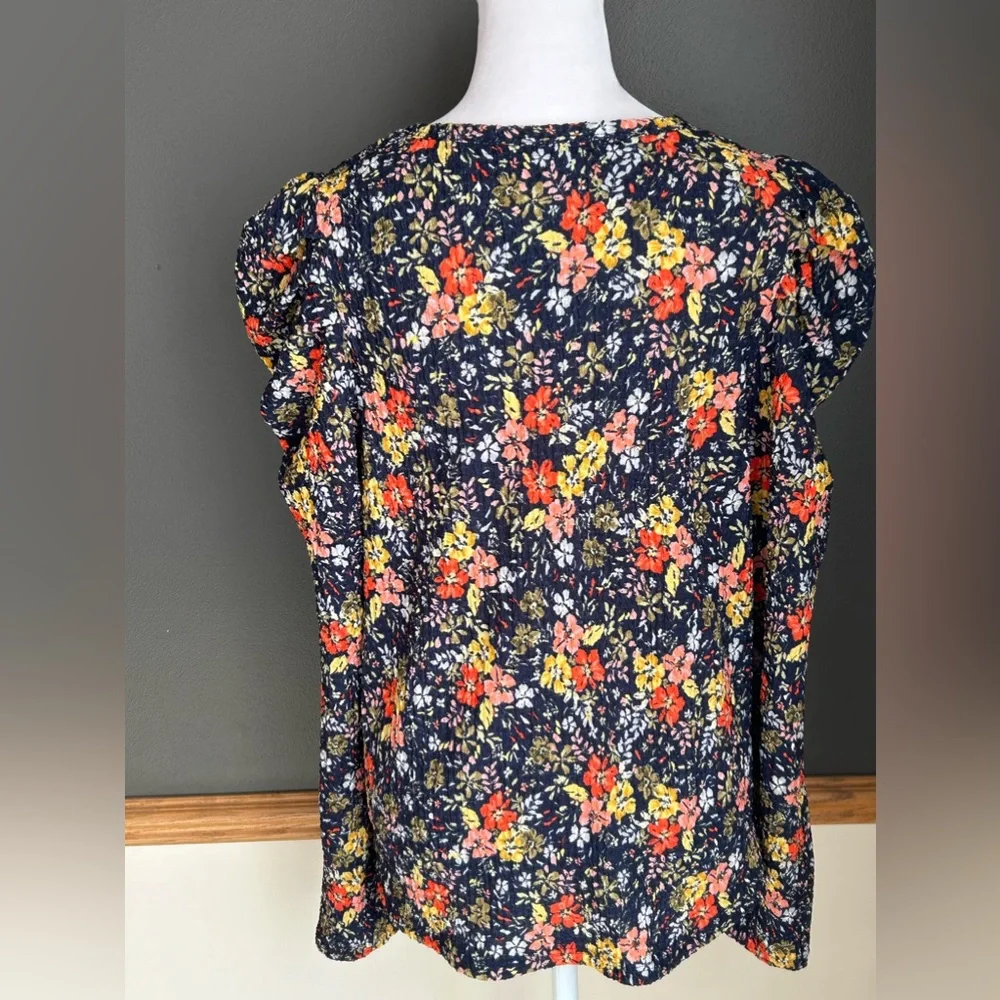 NWT Loft Floral Pleated Puff Sleeve Top Size Large Petite LP_9